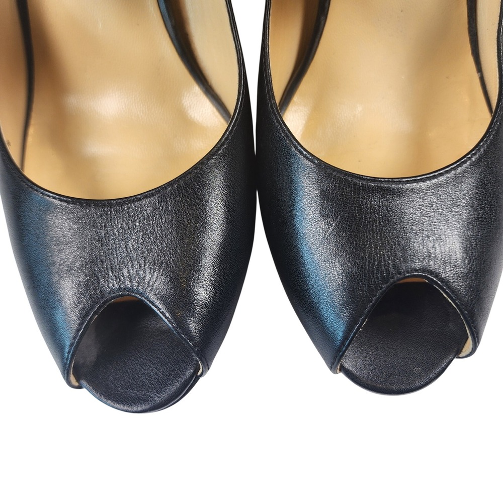 Cole Haan Leather Peep Toe Mary Jane Wedge Heels Womens 8 Black Office Business - Picture 3 of 10